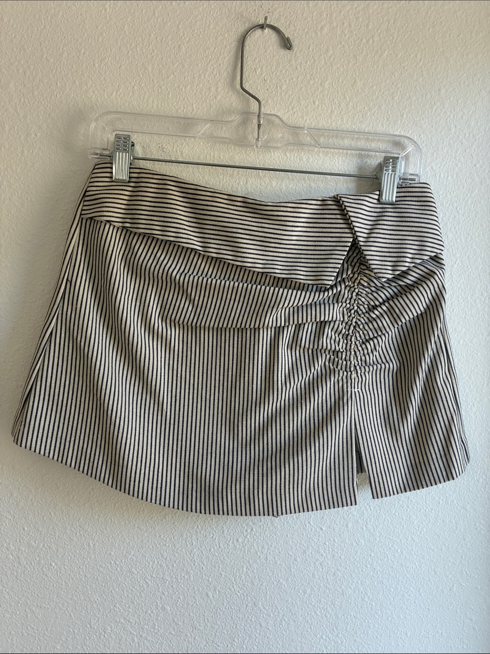 Mustard Seed Navy and White Vertical Stripe Ruched Front Skort